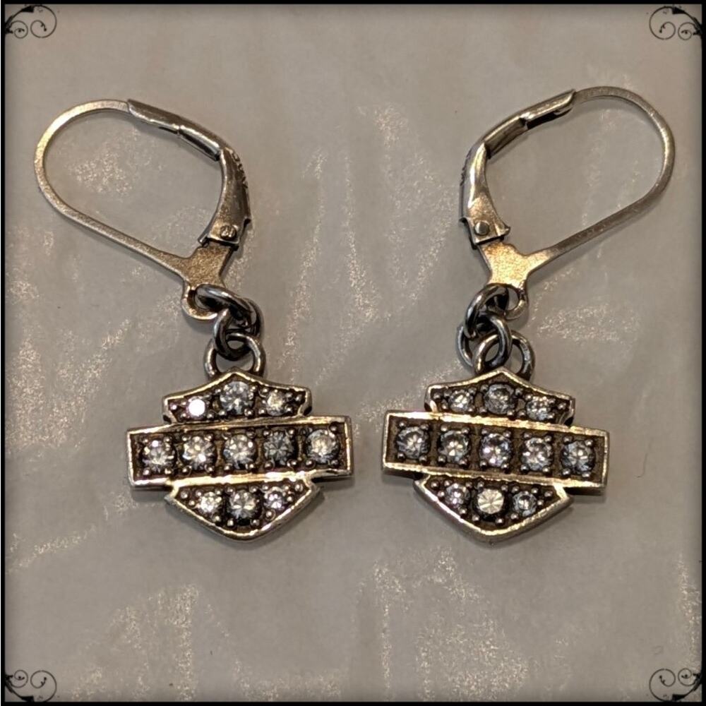 Sterling Silver HARLEY DAVIDSON Bling Bar and Shield Dangle Earrings